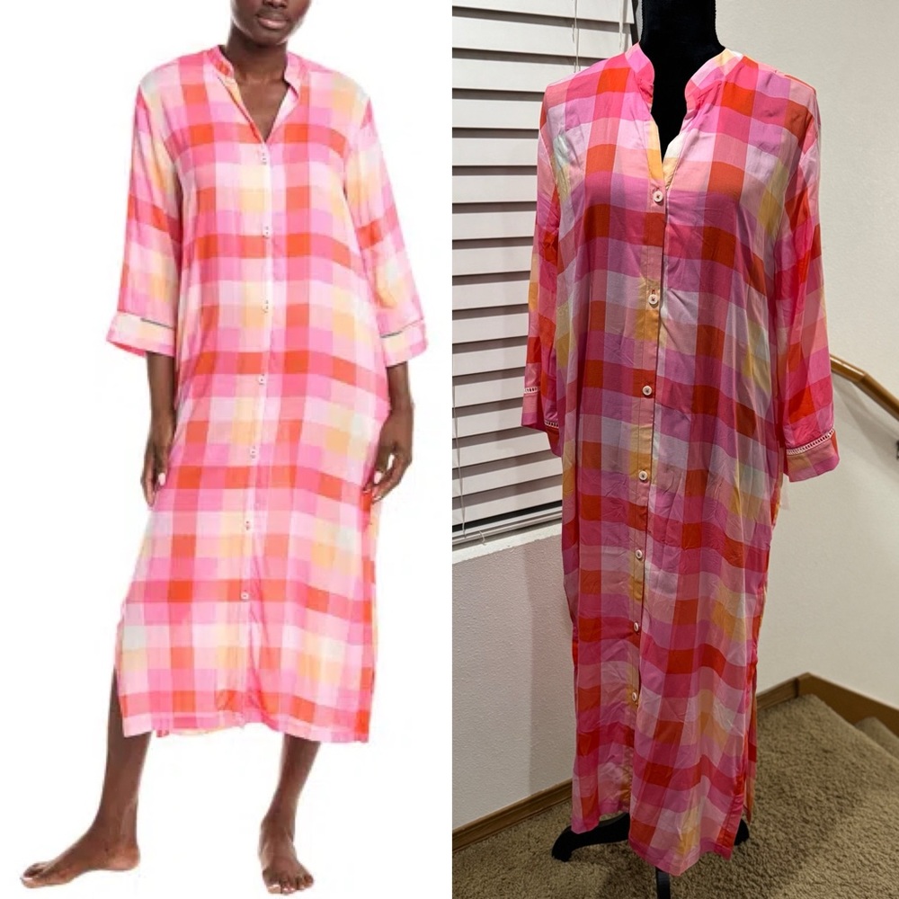 Kate Spade Pink and Orange Plaid Sleep Shirt